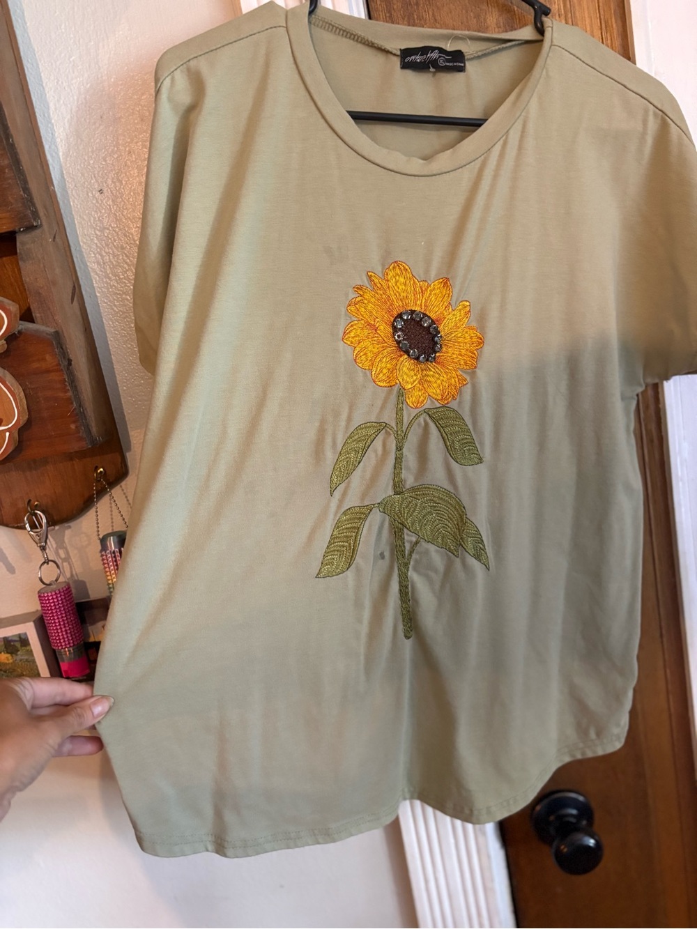 Sunflower Embroidered Short Sleeve Tee in Olive by Monteau